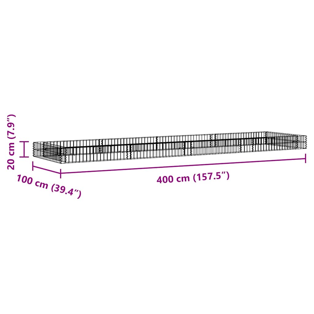 vidaXL Gabion Raised Bed Galvanised Steel 400x100x20 cm