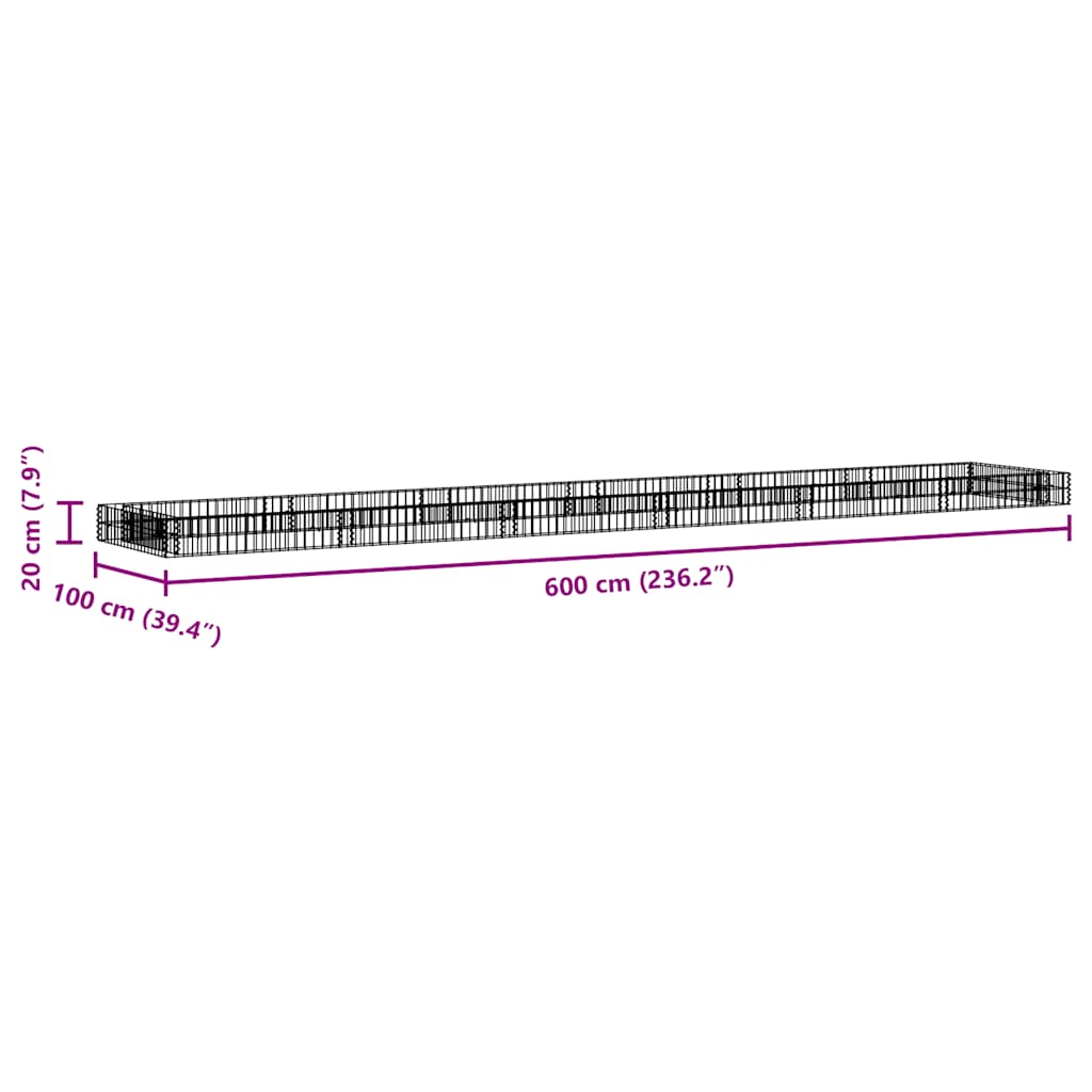 vidaXL Gabion Raised Bed Galvanised Steel 600x100x20 cm