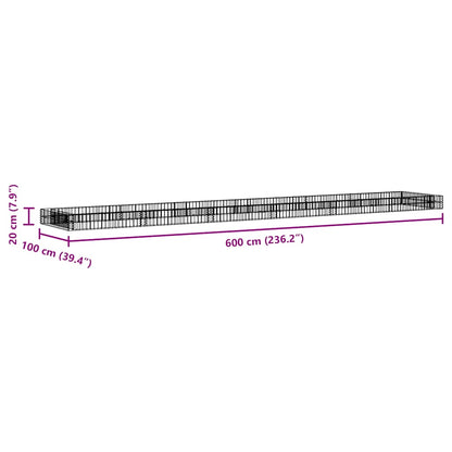 vidaXL Gabion Raised Bed Galvanised Steel 600x100x20 cm