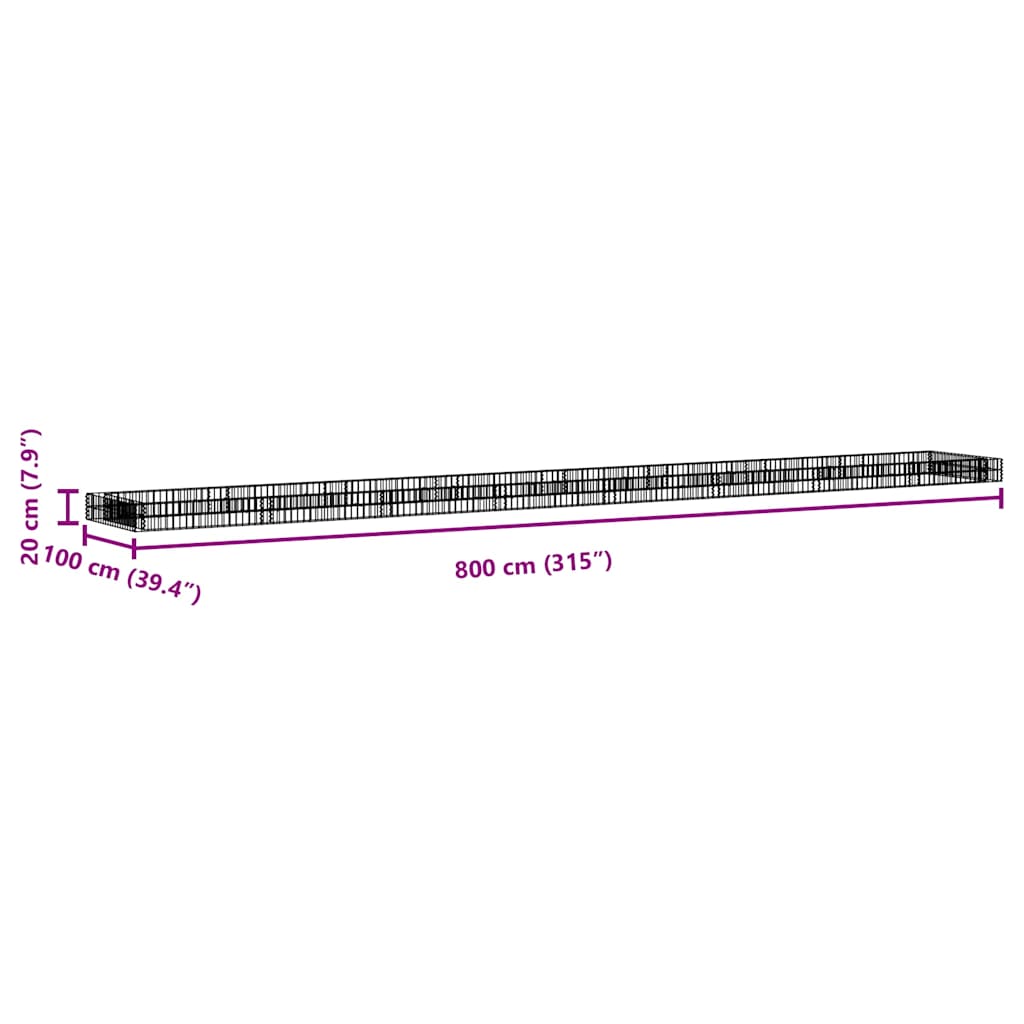 vidaXL Gabion Raised Bed Galvanised Steel 800x100x20 cm