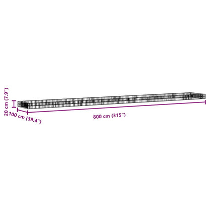 vidaXL Gabion Raised Bed Galvanised Steel 800x100x20 cm