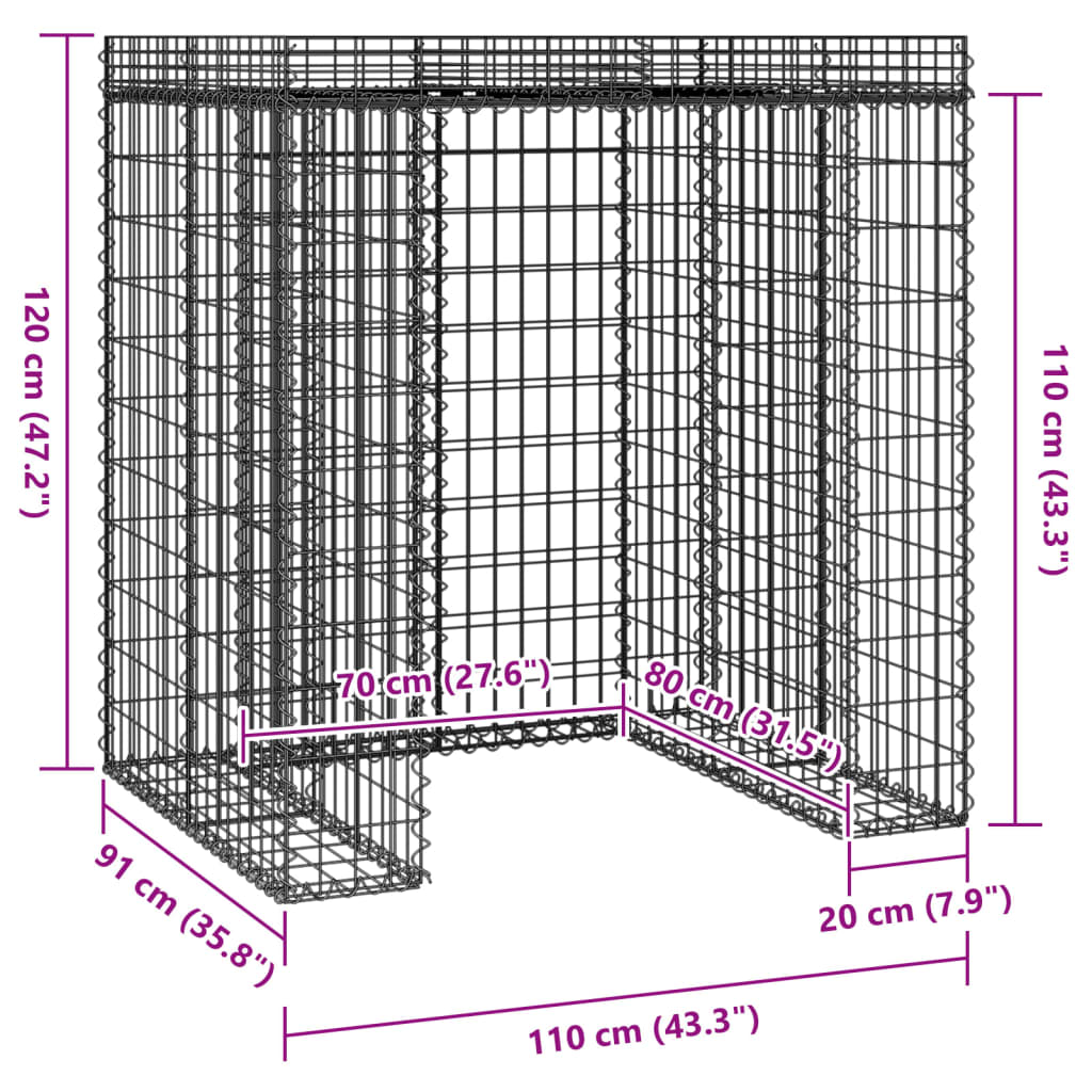 vidaXL Gabion Wall for Garbage Bin 110x91x120 cm Galvanised Iron