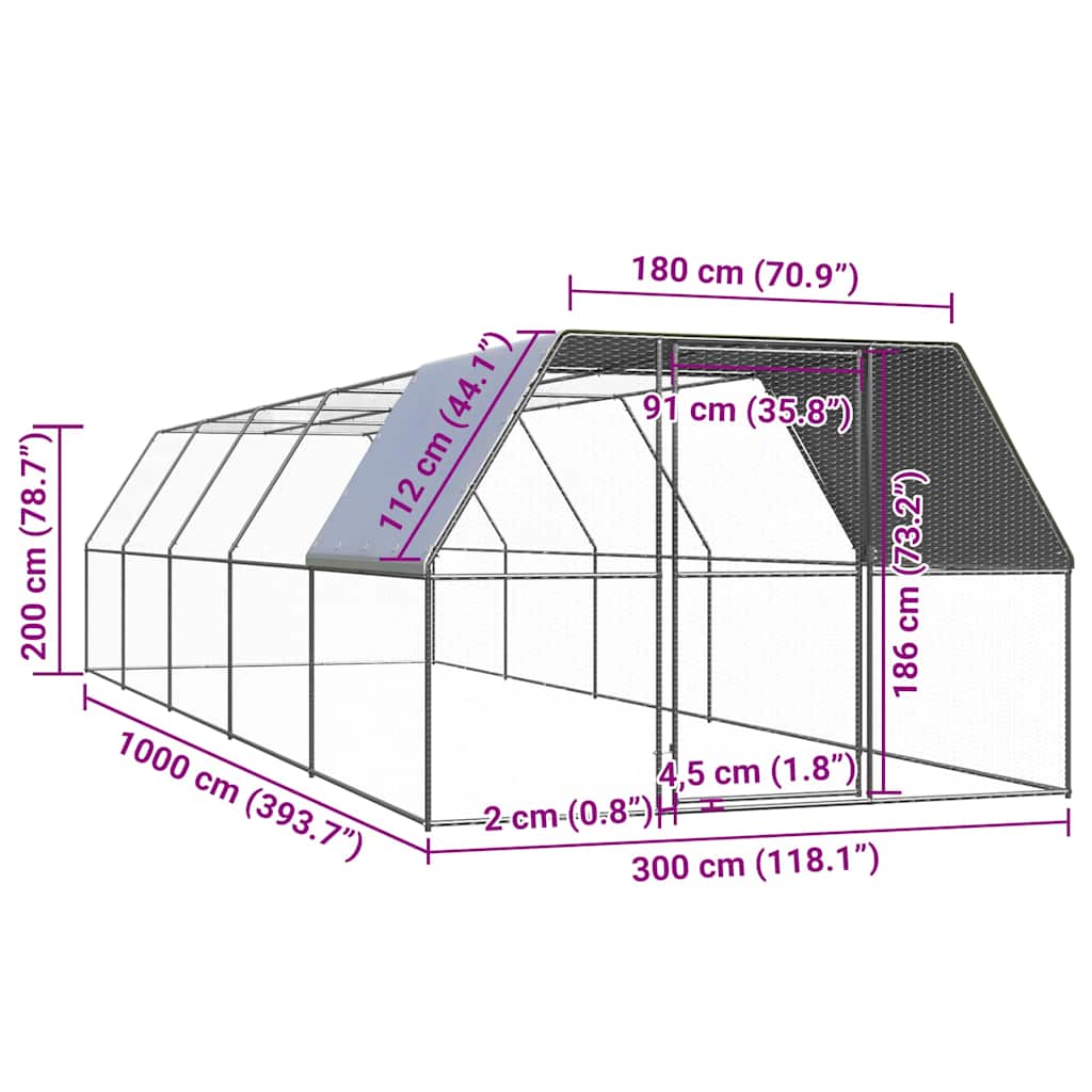 vidaXL Outdoor Chicken Cage 3x10x2 m Galvanised Steel