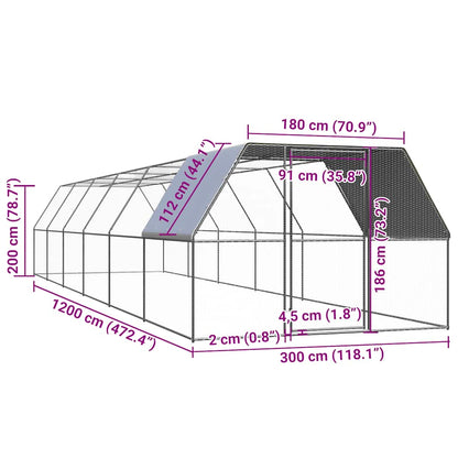 vidaXL Outdoor Chicken Cage 3x12x2 m Galvanised Steel