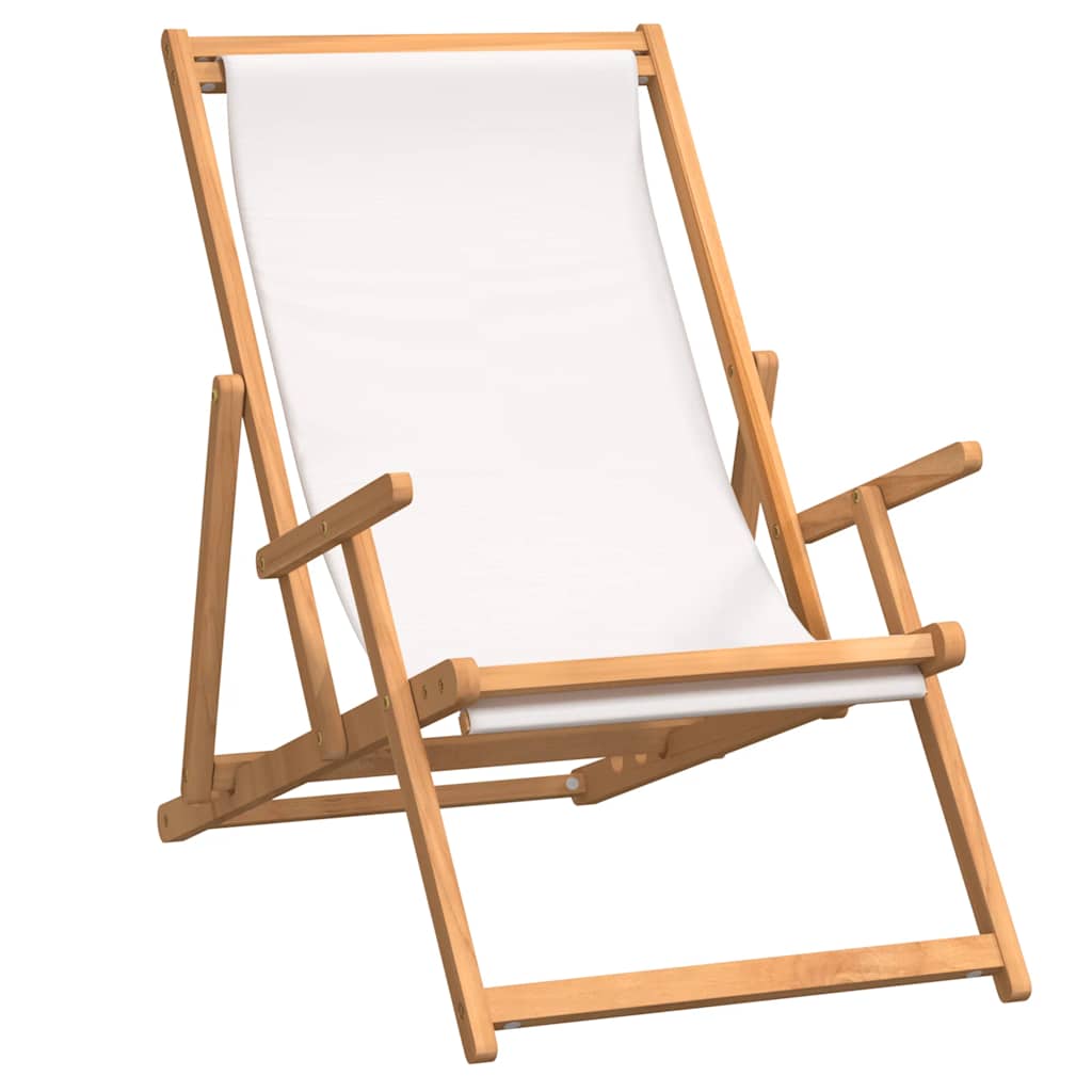 vidaXL Beach Chair | Cream | Solid teak wood, polyester fabric | Standard