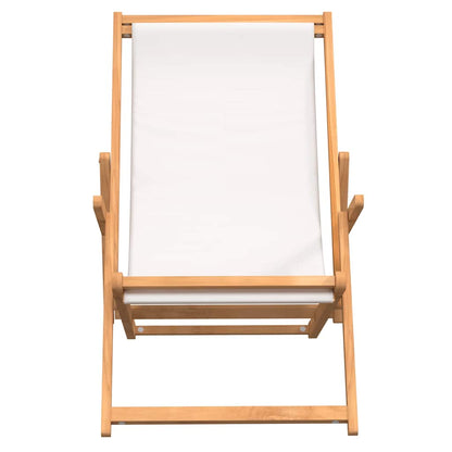 vidaXL Beach Chair | Cream | Solid teak wood, polyester fabric | Standard