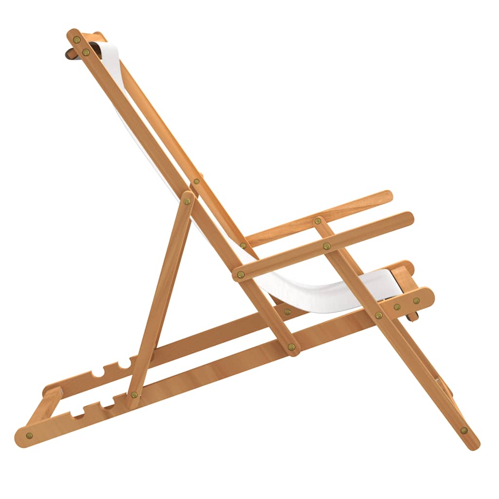 vidaXL Beach Chair | Cream | Solid teak wood, polyester fabric | Standard
