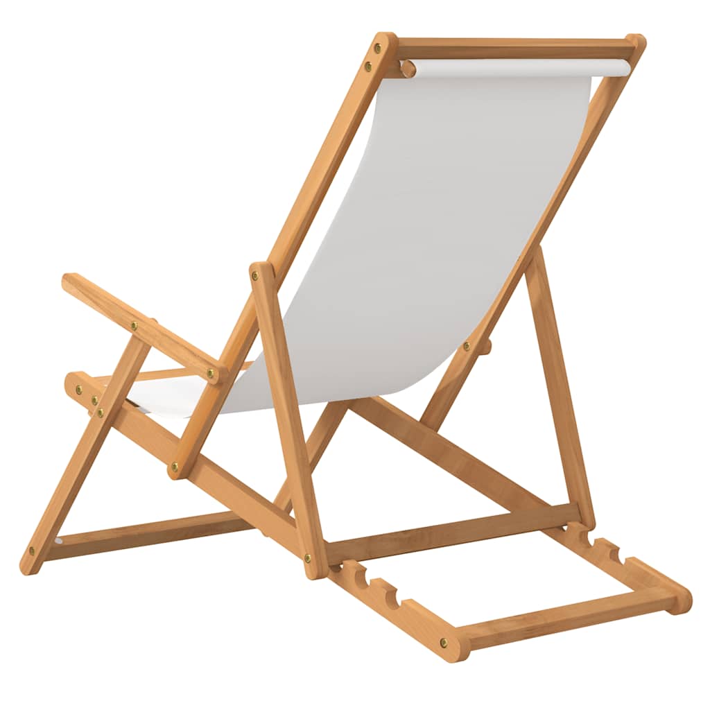 vidaXL Beach Chair | Cream | Solid teak wood, polyester fabric | Standard