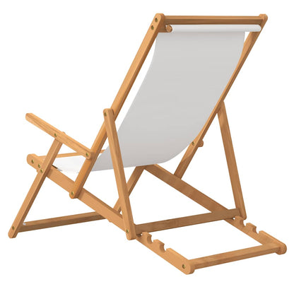 vidaXL Beach Chair | Cream | Solid teak wood, polyester fabric | Standard