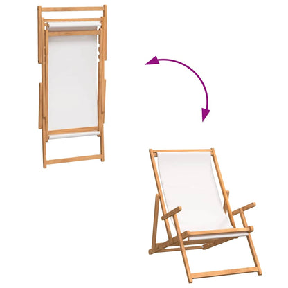 vidaXL Beach Chair | Cream | Solid teak wood, polyester fabric | Standard