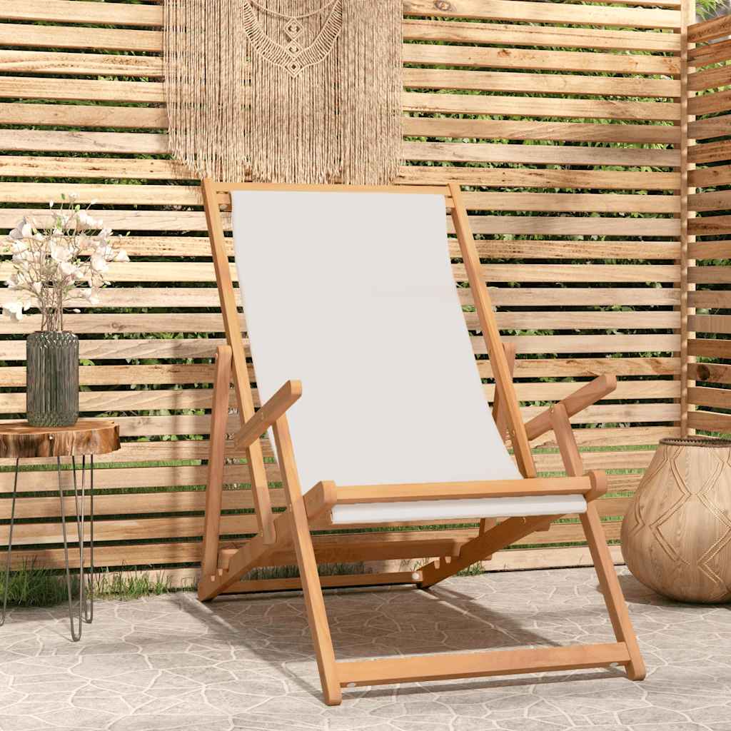 vidaXL Beach Chair | Cream | Solid teak wood, polyester fabric | Standard