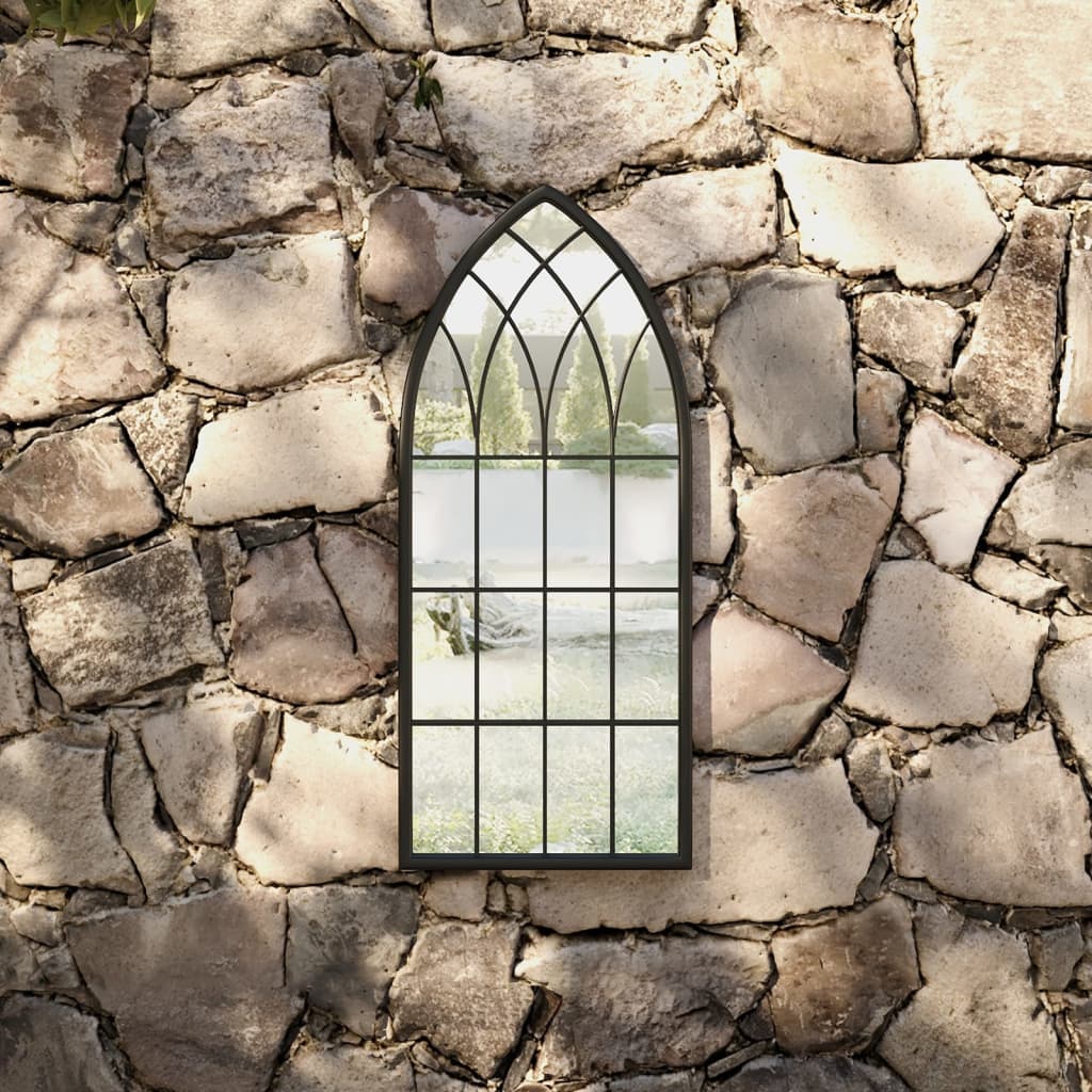 vidaXL Garden Mirror | Black | Iron, Glass | 70x30 cm | Decorative Inlays