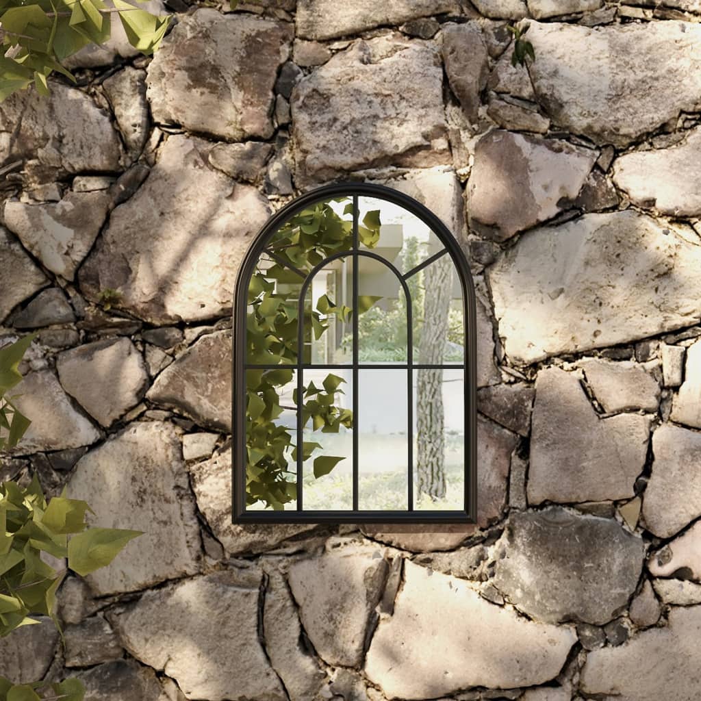 vidaXL Garden Mirror | Black | Iron, Glass | Medium | Decorative Inlays