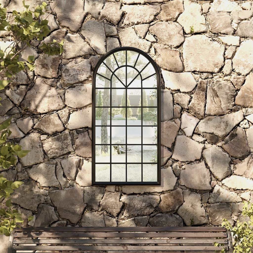 vidaXL Garden Mirror Black 90x45 cm Iron for Outdoor Use