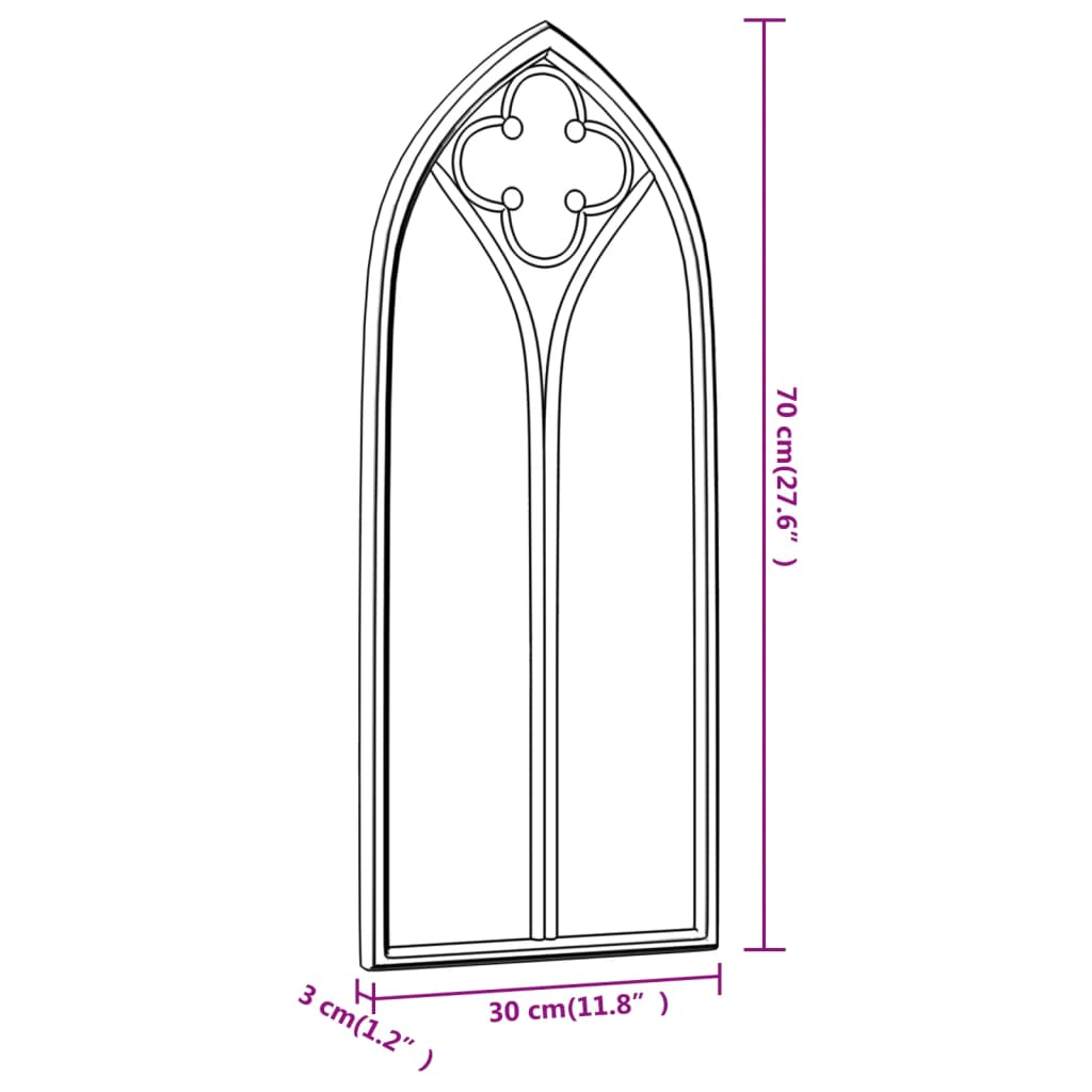 vidaXL Garden Mirror | Black | Iron, Glass | 70x30 cm | Decorative inlays