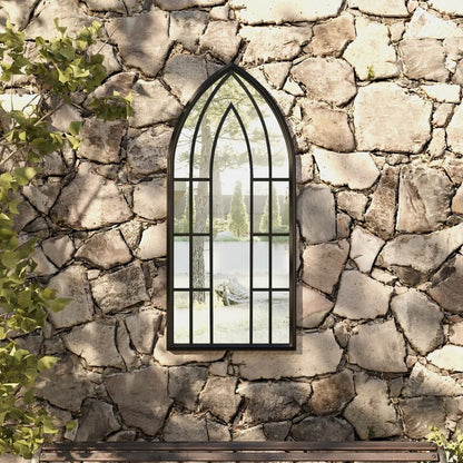 vidaXL Garden Mirror | Black | Iron, Glass | Decorative Inlays | Garden Mirror