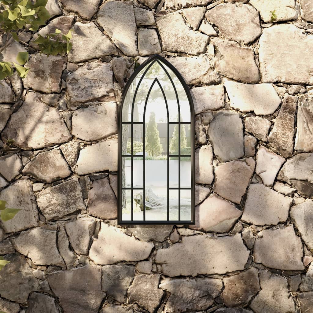vidaXL Garden Mirror | Black | Iron, Glass | 70x30 cm | Decorative Inlays