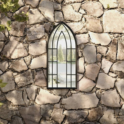 vidaXL Garden Mirror | Black | Iron, Glass | 70x30 cm | Decorative Inlays
