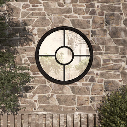 vidaXL Round Garden Mirror | Black | Iron | Medium | Decorative Inlays | Mirror