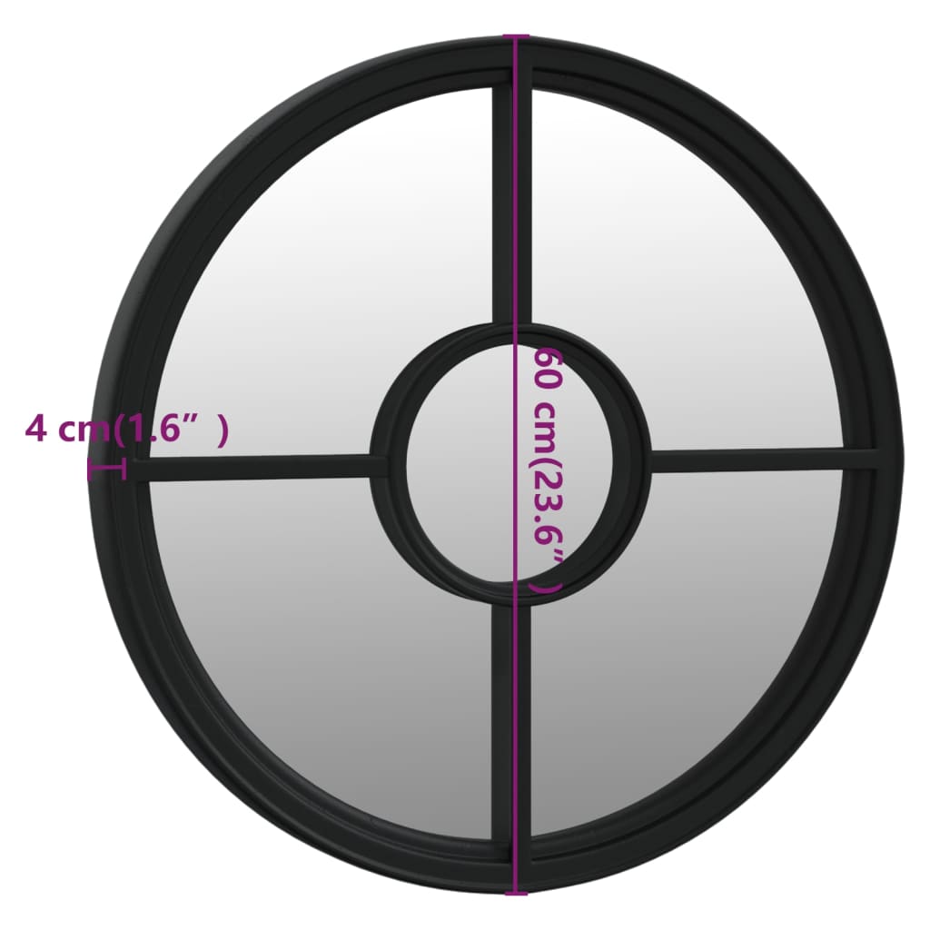 vidaXL Round Garden Mirror | Black | Iron | 60 cm diameter | Decorative Inlays
