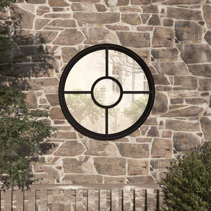 vidaXL Round Garden Mirror | Black | Iron | 60 cm diameter | Decorative Inlays
