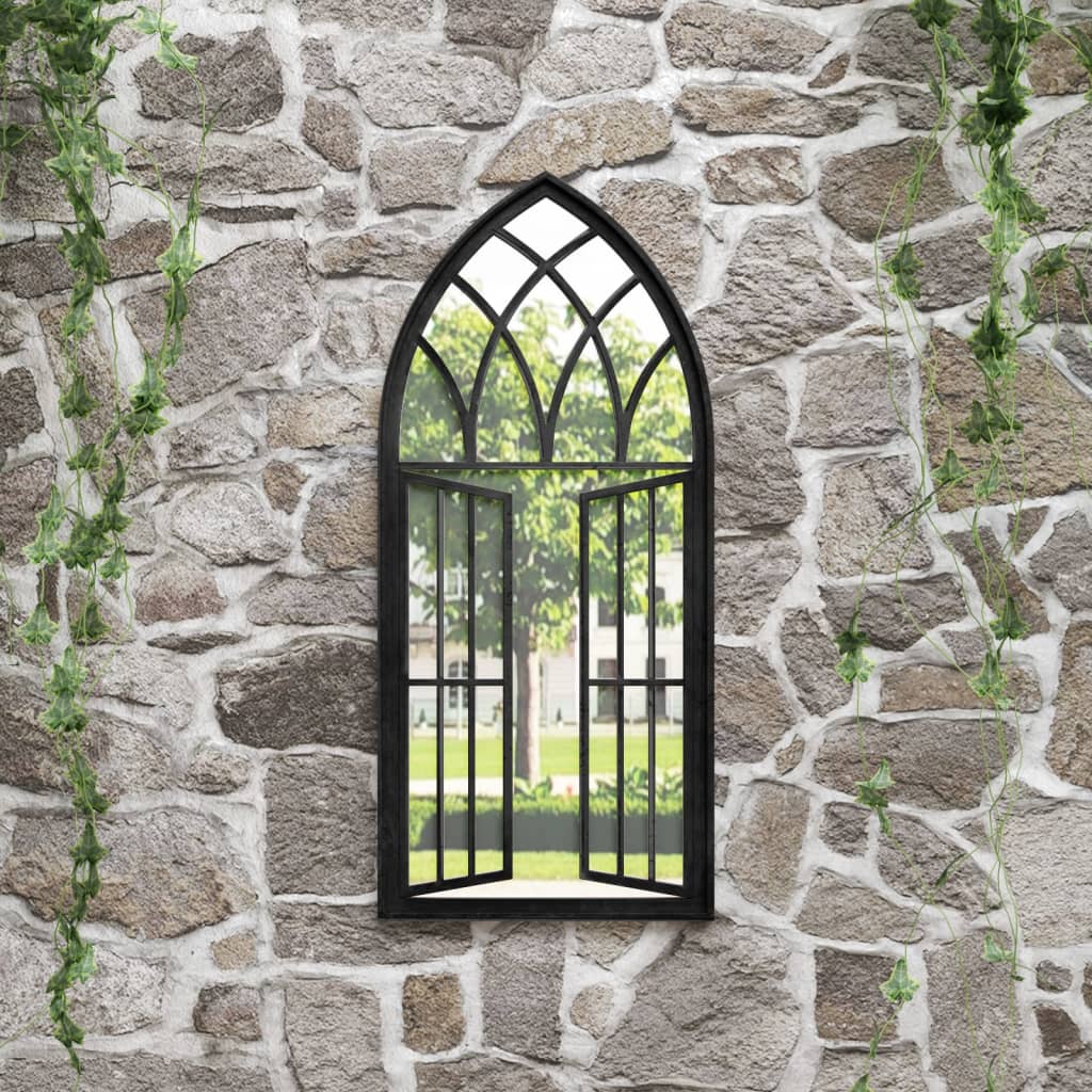 vidaXL Garden Mirror | Black | Iron, Glass | 100x45 cm | Decorative Inlays