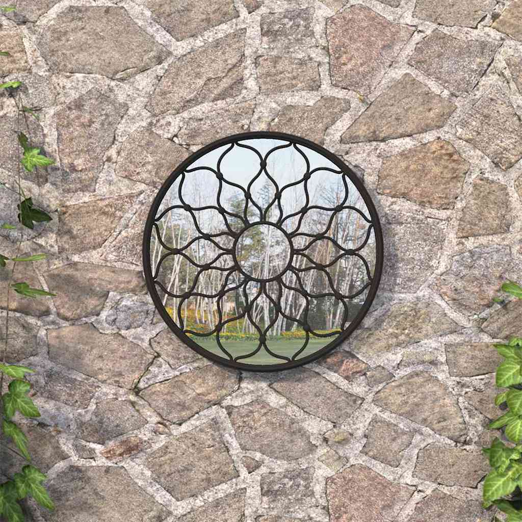 318366 vidaXL Garden Mirror Black 40x3 cm Iron Round for Outdoor Use