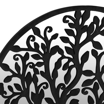 vidaXL Round Garden Mirror | Black | Iron, Glass | Medium | Decorative Inlays
