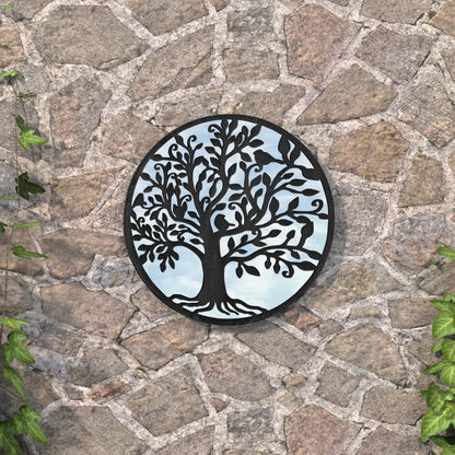 vidaXL Round Garden Mirror | Black | Iron, Glass | Medium | Decorative Inlays