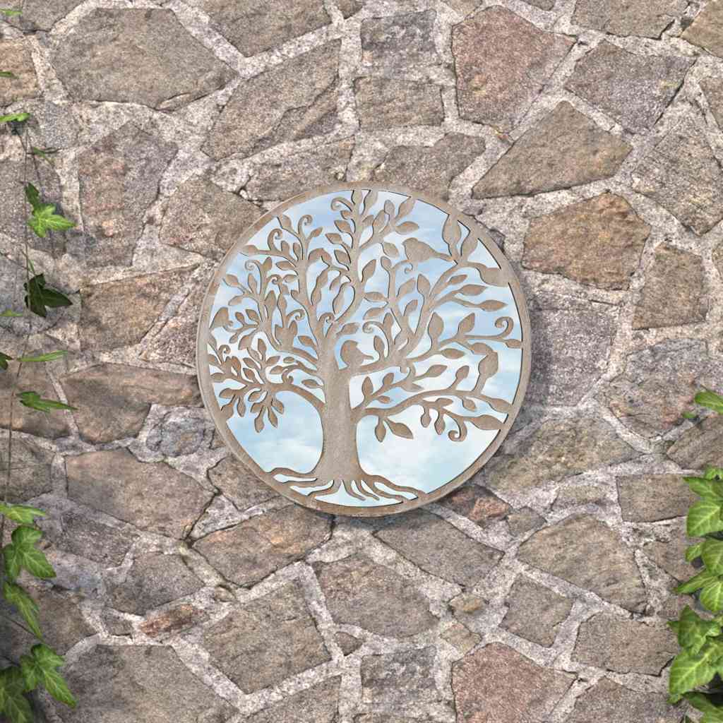 318371 vidaXL Garden Mirror Sand 60x2,5 cm Iron Round for Outdoor Use