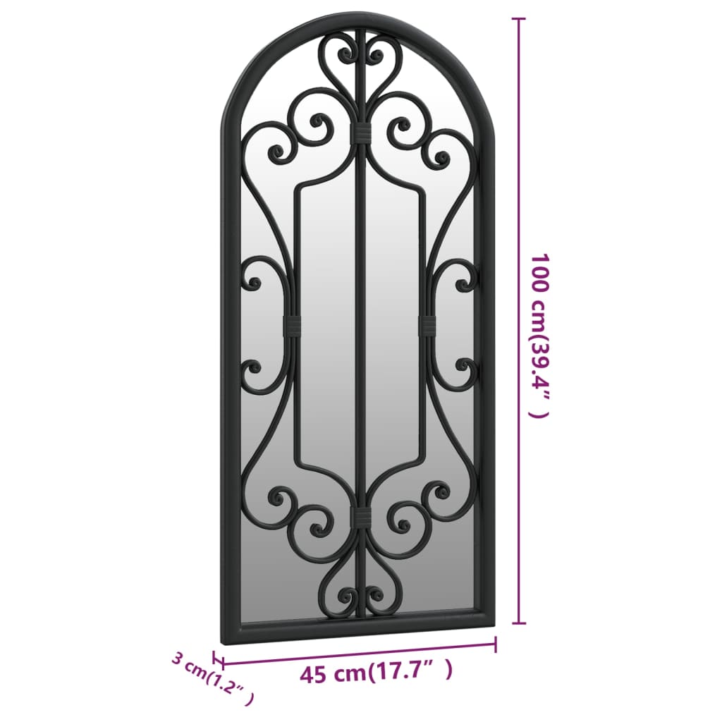 vidaXL Garden Mirror | Black | Iron, Glass | 100x45 cm | Decorative Inlays