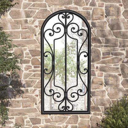 vidaXL Garden Mirror | Black | Iron, Glass | 100x45 cm | Decorative Inlays
