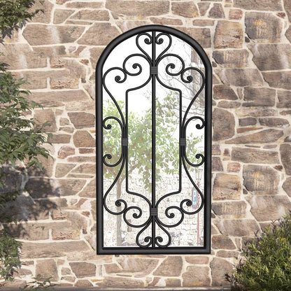 vidaXL Garden Mirror | Black | Iron, Glass | 70x30 cm | Decorative Inlays