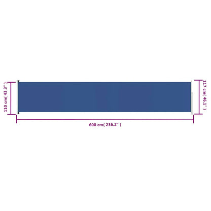 vidaXL Patio Retractable Side Awning 117x600 cm Blue