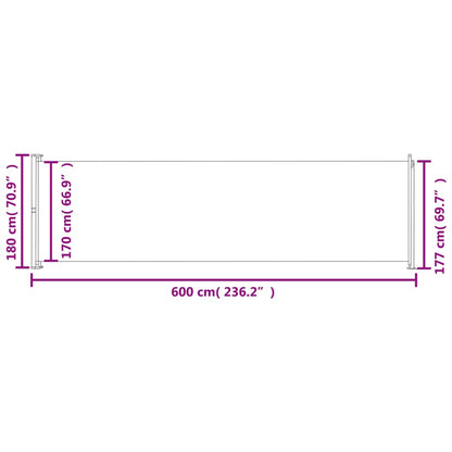 vidaXL Patio Retractable Side Awning 180x600 cm Red