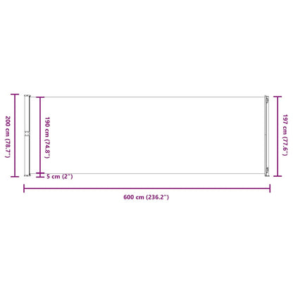 vidaXL Patio Retractable Side Awning 200x614 cm Brown