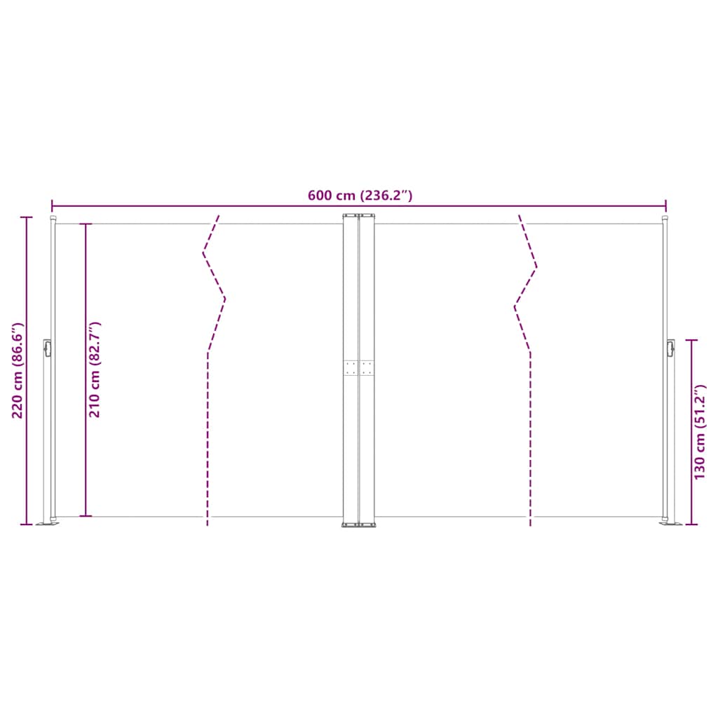 vidaXL Retractable Side Awning Cream 200x600 cm