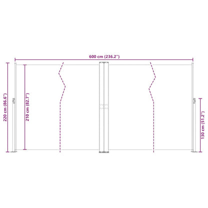 vidaXL Retractable Side Awning Cream 200x600 cm