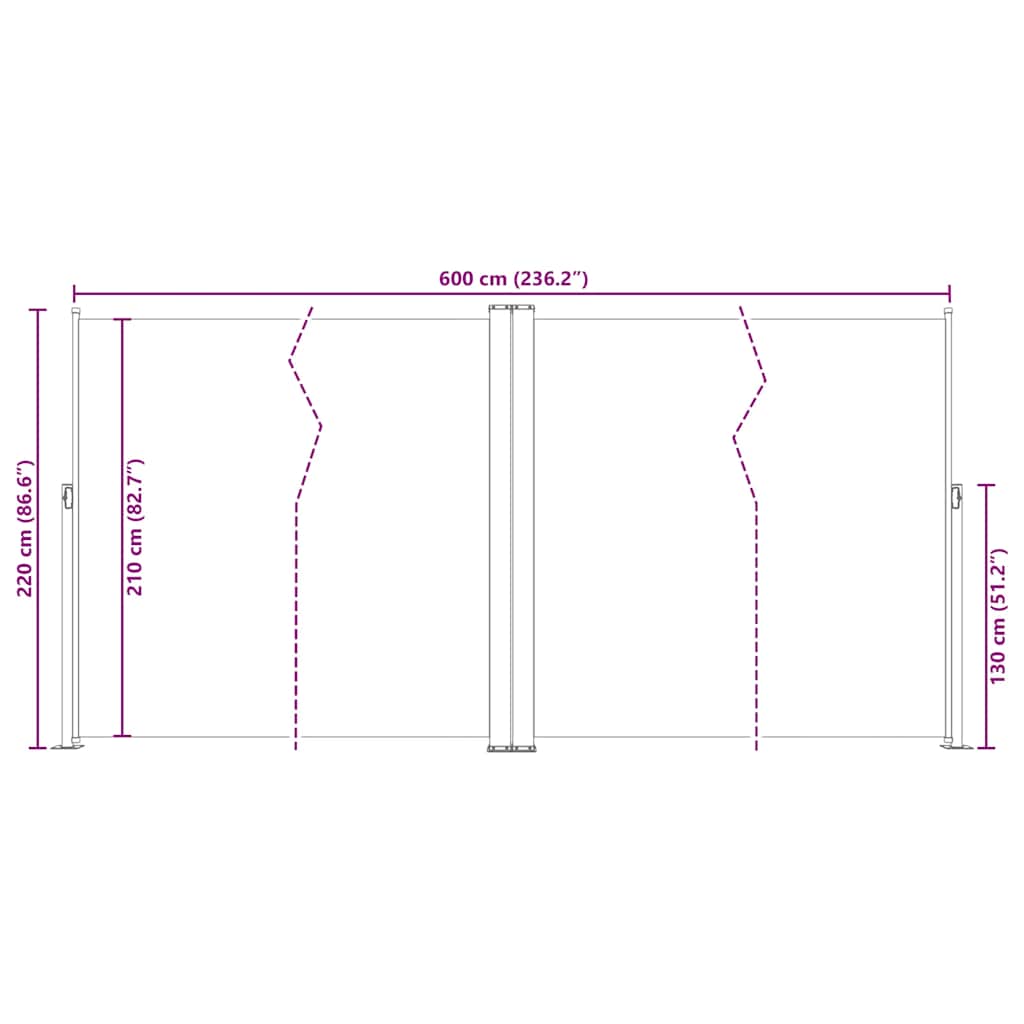 vidaXL Retractable Side Awning Brown 200x600 cm