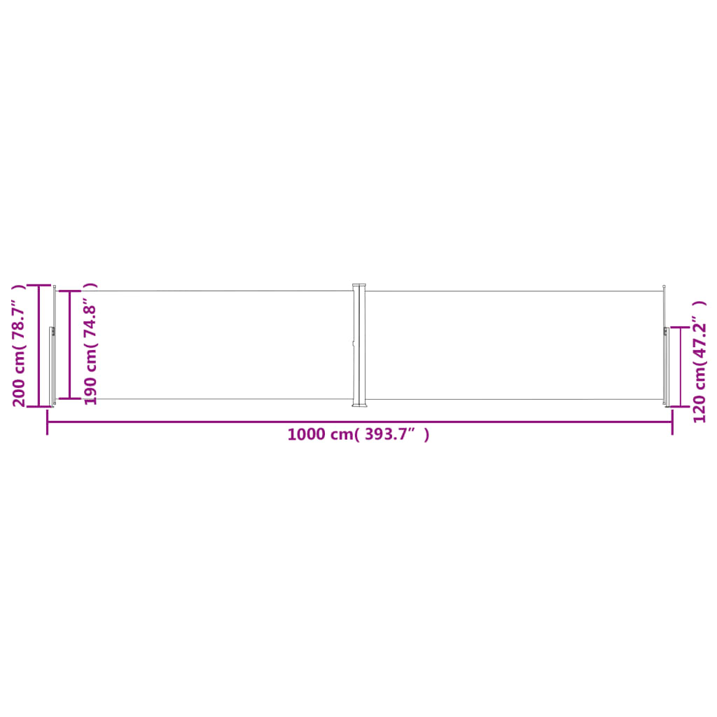 vidaXL Retractable Side Awning Brown 200x1000 cm