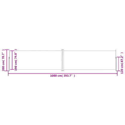 vidaXL Retractable Side Awning Brown 200x1000 cm