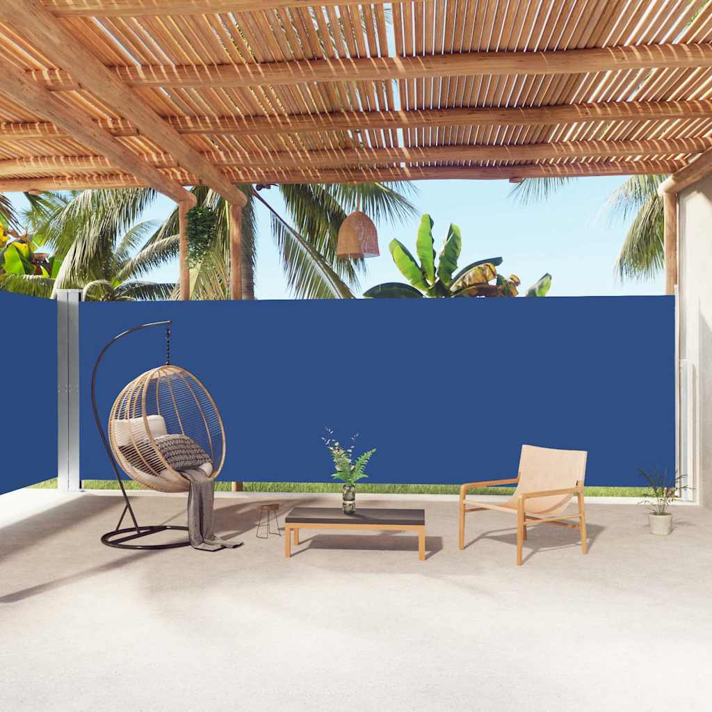 318046 vidaXL Retractable Side Awning Blue 200x1000 cm