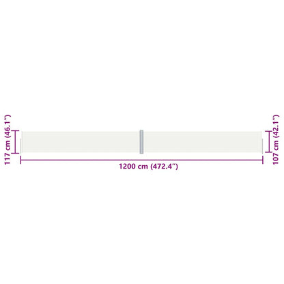 vidaXL Retractable Side Awning Cream 117x1200 cm