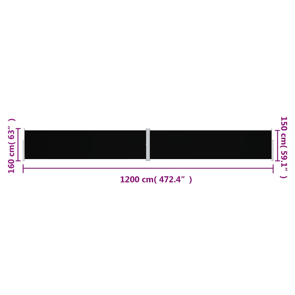 vidaXL Retractable Side Awning Black 160x1200 cm