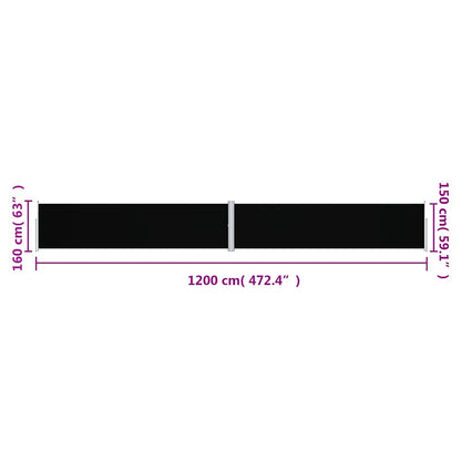 vidaXL Retractable Side Awning Black 160x1200 cm