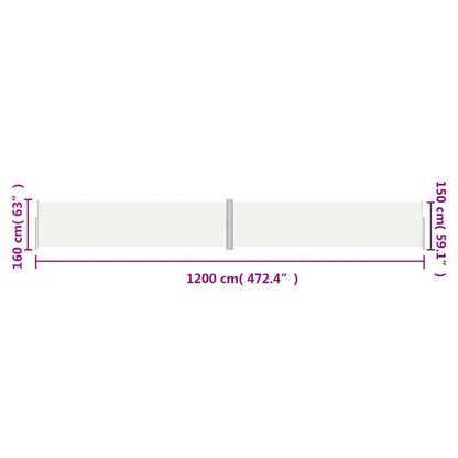 vidaXL Retractable Side Awning Cream 160x1200 cm