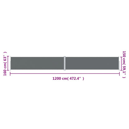 vidaXL Retractable Side Awning Anthracite 160x1200 cm