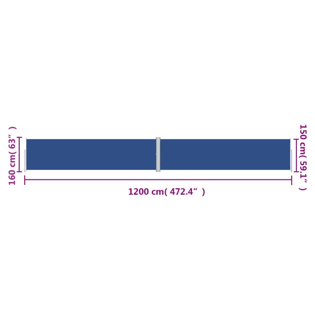 vidaXL Retractable Side Awning Blue 160x1200 cm