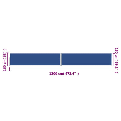 vidaXL Retractable Side Awning Blue 160x1200 cm