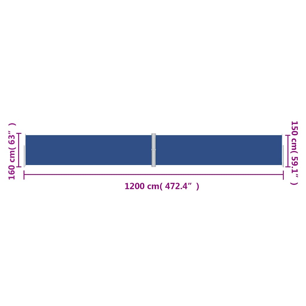 vidaXL Retractable Side Awning Blue 160x1200 cm